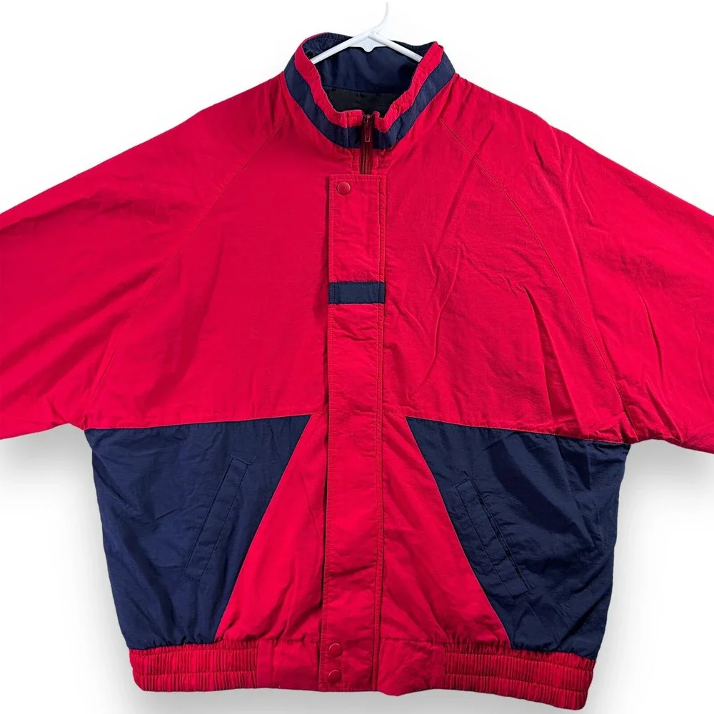 Vintage 90s Hilton Active Apparel Mens Jacket Red Fleece Lined Windbreaker XL